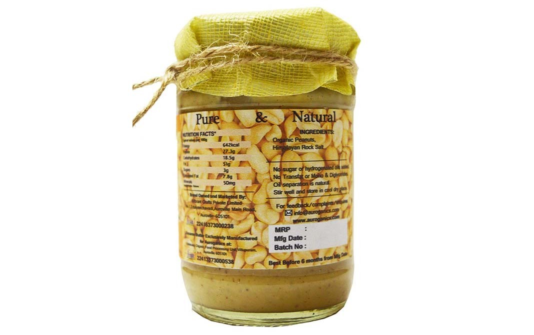 Auroganics Crunchy Nutty Peanut Butter    Glass Jar  250 grams